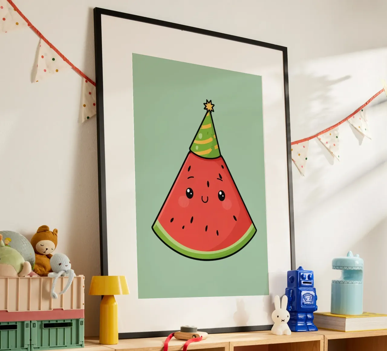 Fetta di cocomero felice con cappello da festa carta hahnemühle da DesignDoodle