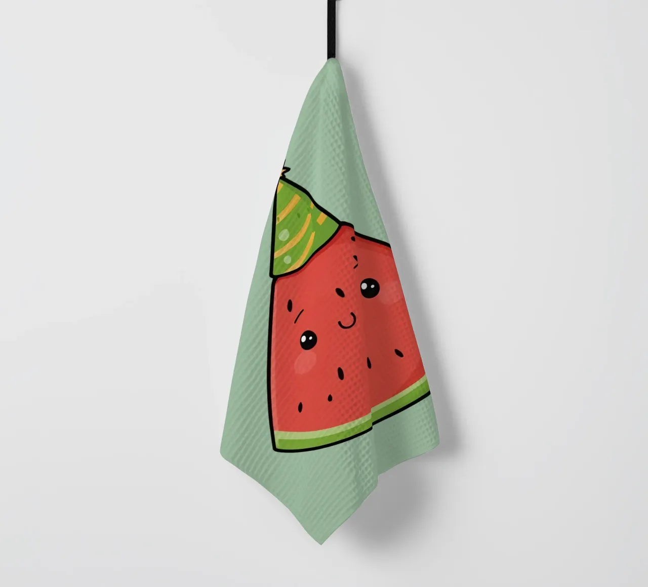 Fetta di cocomero felice con cappello da festa canovaccio da cucina da DesignDoodle