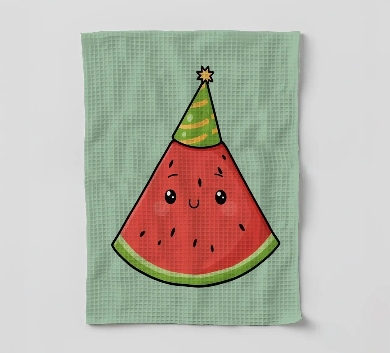 Fetta di cocomero felice con cappello da festa canovaccio da cucina da DesignDoodle
