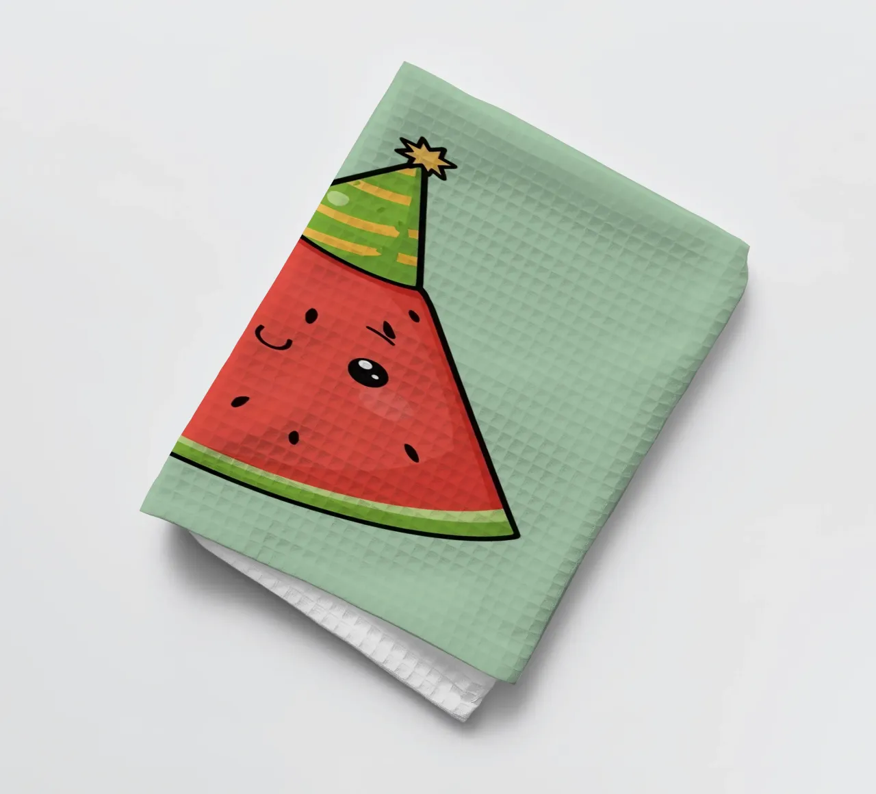 Fetta di cocomero felice con cappello da festa canovaccio da cucina da DesignDoodle