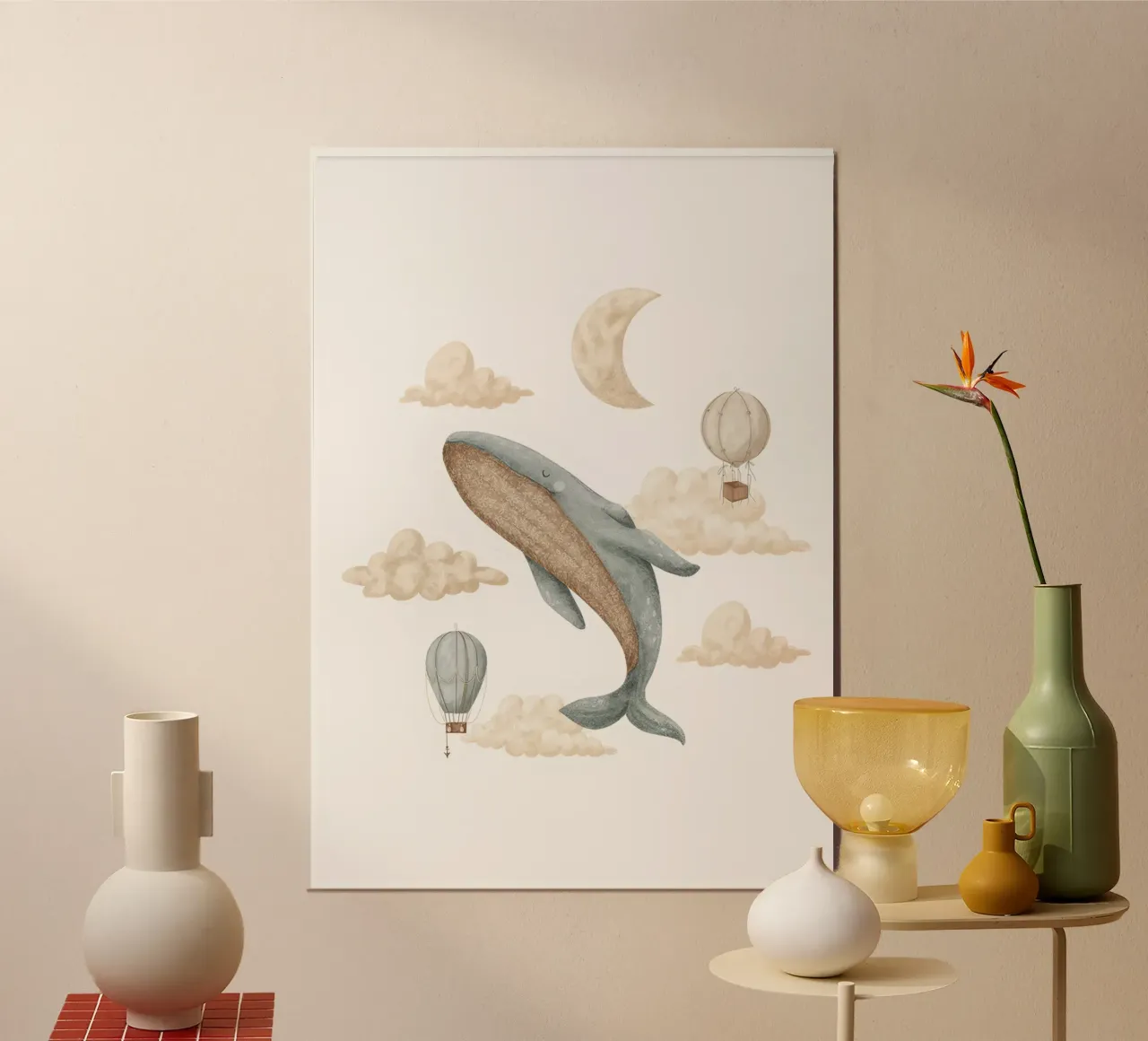 Balena Boho e mongolfiera carta hahnemühle da Panait Ivascu