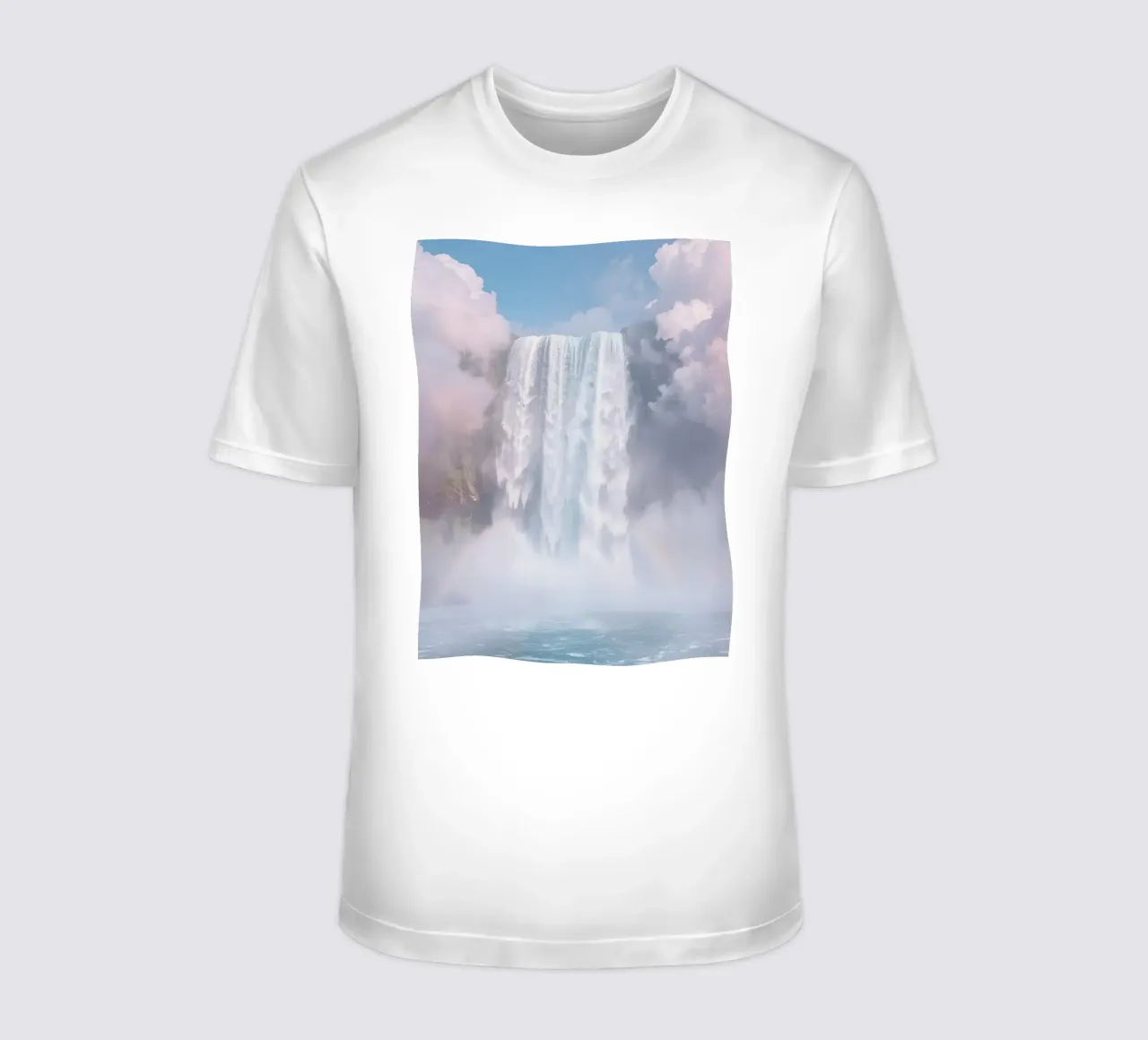 Ampia cascata con nebbia e arcobaleno t-shirt da DesignDoodle
