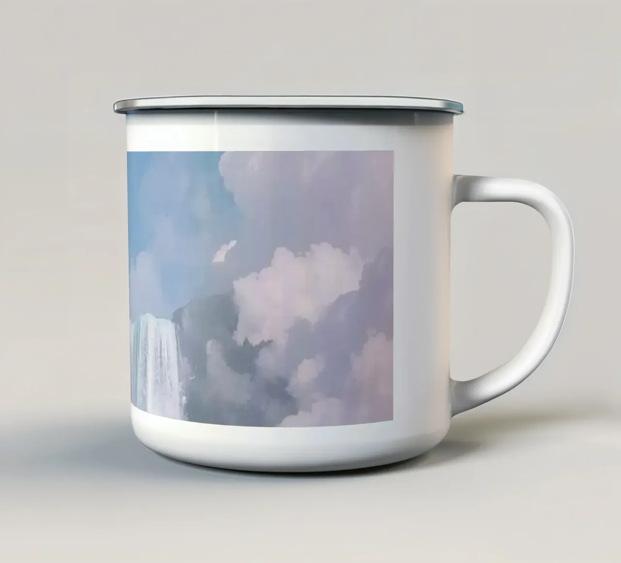 Brede waterval met mist en regenboog emaille mok van DesignDoodle