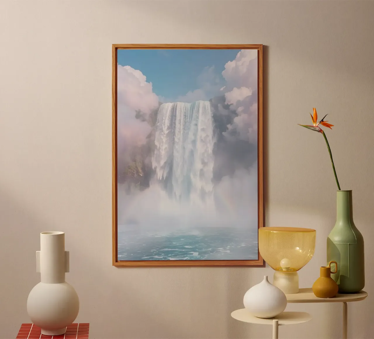 Ampia cascata con nebbia e arcobaleno alluminio dibond da DesignDoodle