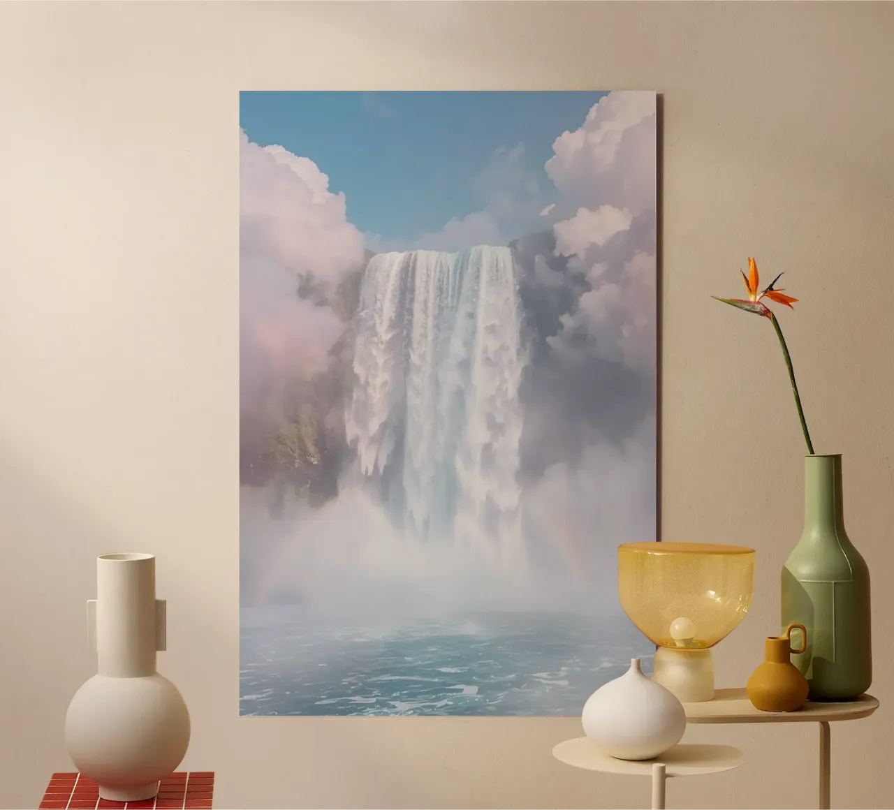 Ampia cascata con nebbia e arcobaleno alluminio dibond da DesignDoodle