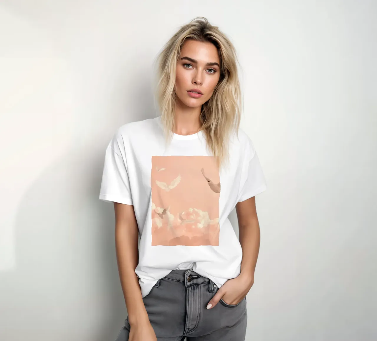 Colombe bianche e nuvole t-shirt da DesignDoodle