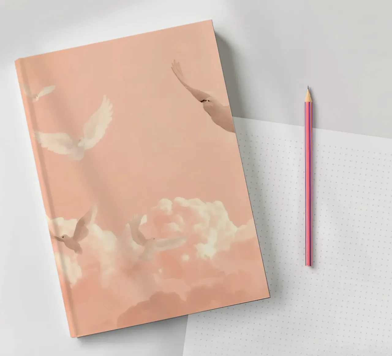 White Doves and Clouds notebook by DesignDoodle