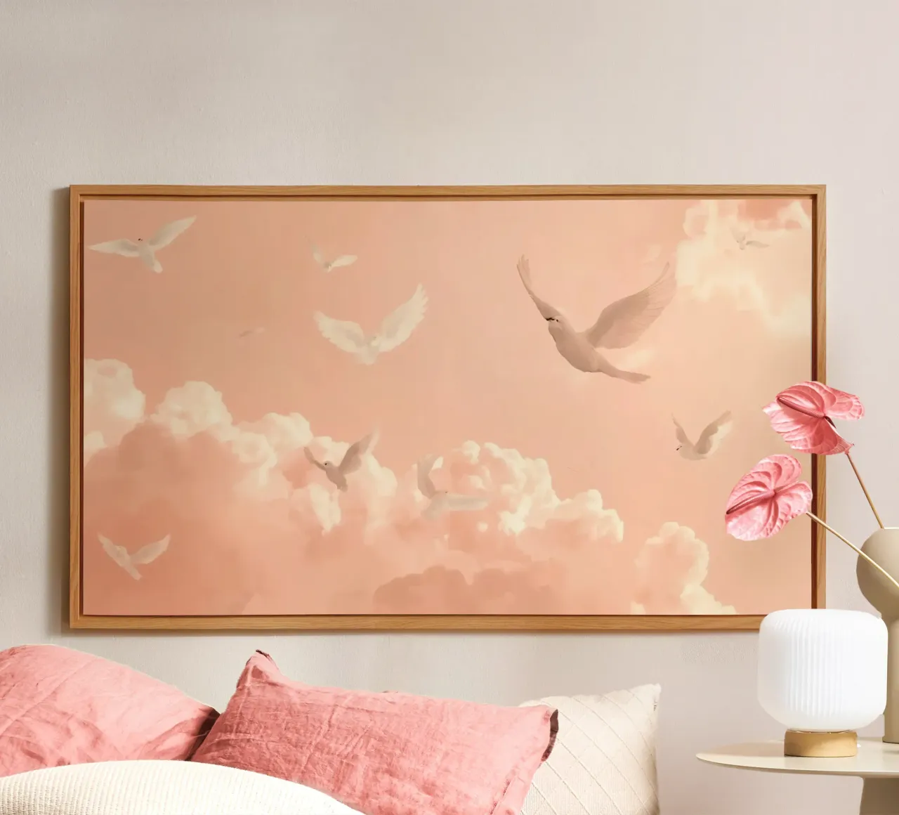 Colombe bianche e nuvole alluminio dibond da DesignDoodle