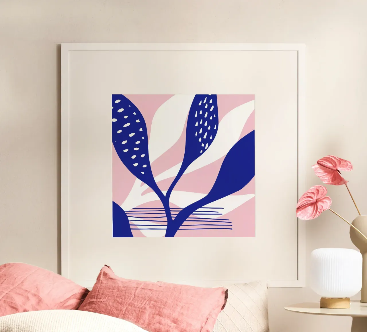 Foglie blu poster con telaio in plastica da Kim Hubball Studio
