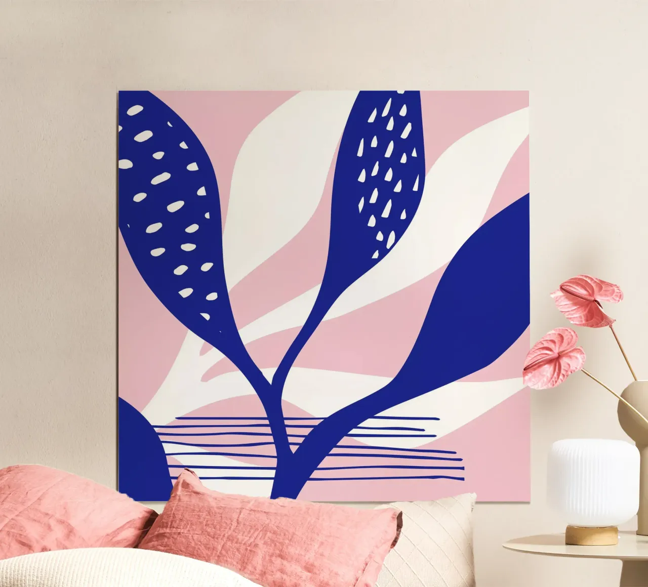 Foglie blu poster con telaio in plastica da Kim Hubball Studio