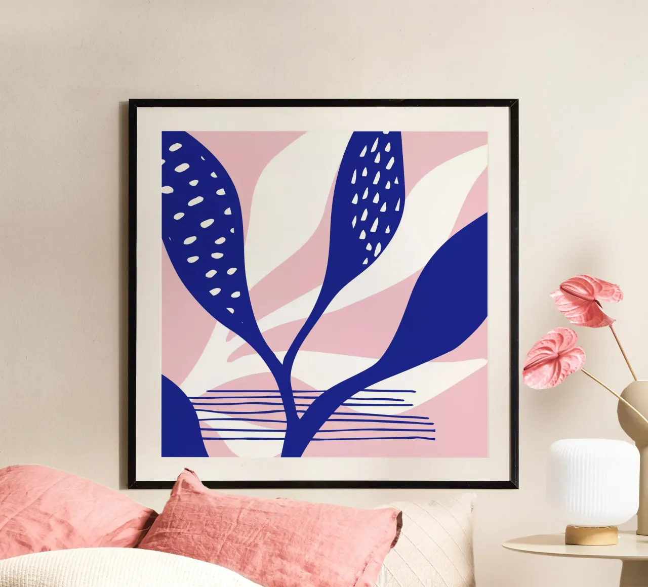 Foglie blu poster con telaio in plastica da Kim Hubball Studio