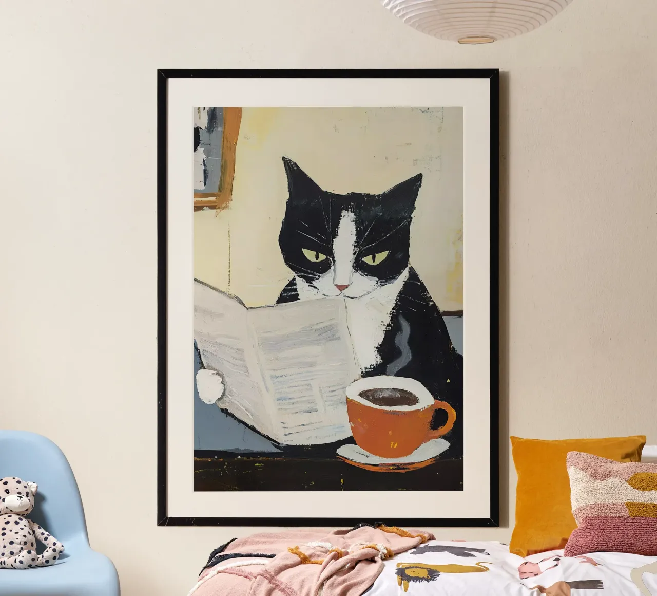 Cat Coffee Newspaper Reading Painting Painting Cafe Vintage hahnemühle by Euphoria Theresa