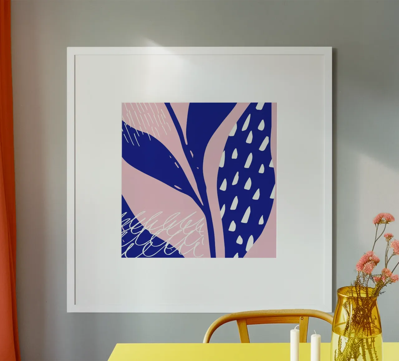 Foglie blu II poster con telaio in legno da Kim Hubball Studio