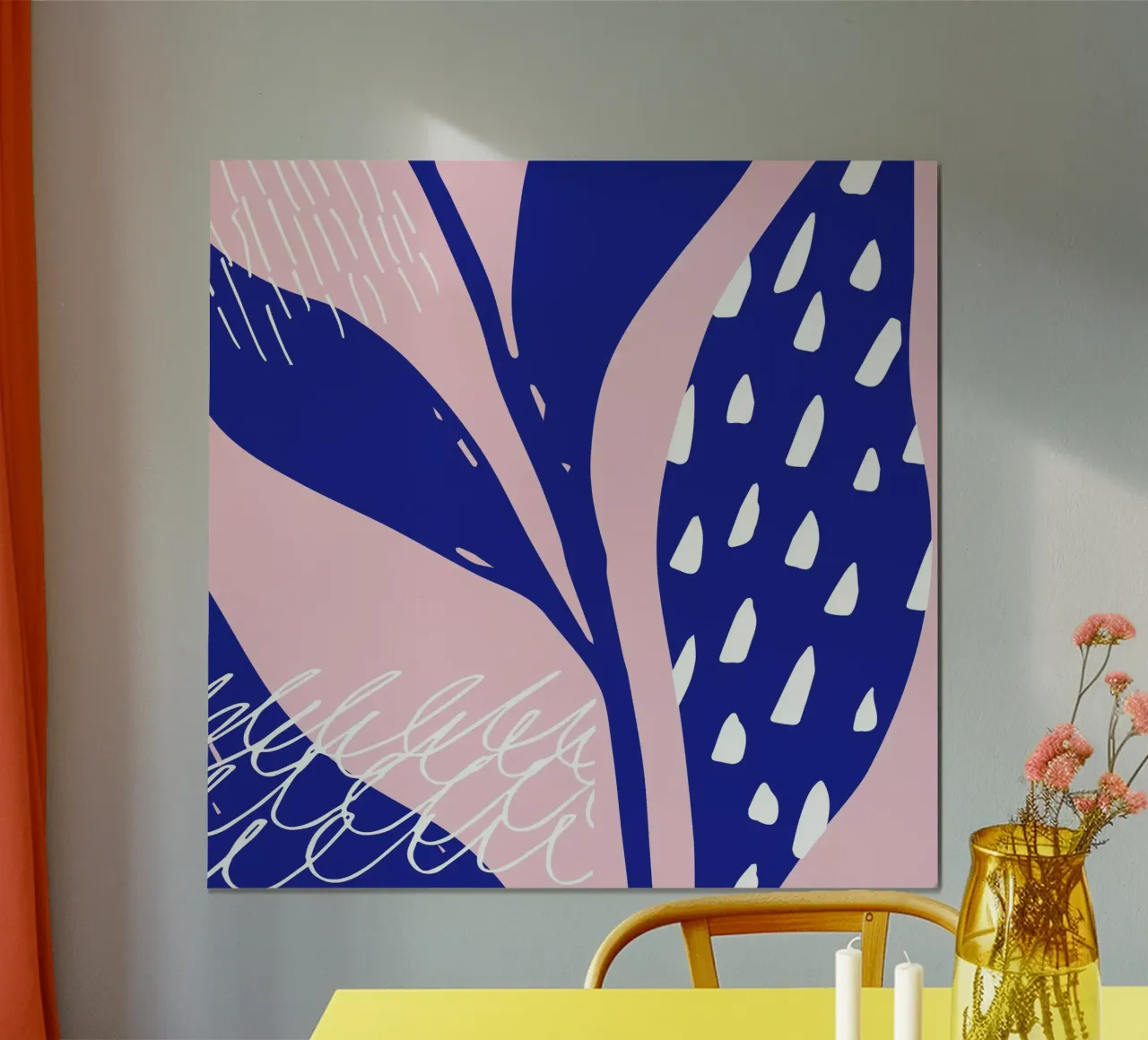 Foglie blu II poster con telaio in legno da Kim Hubball Studio