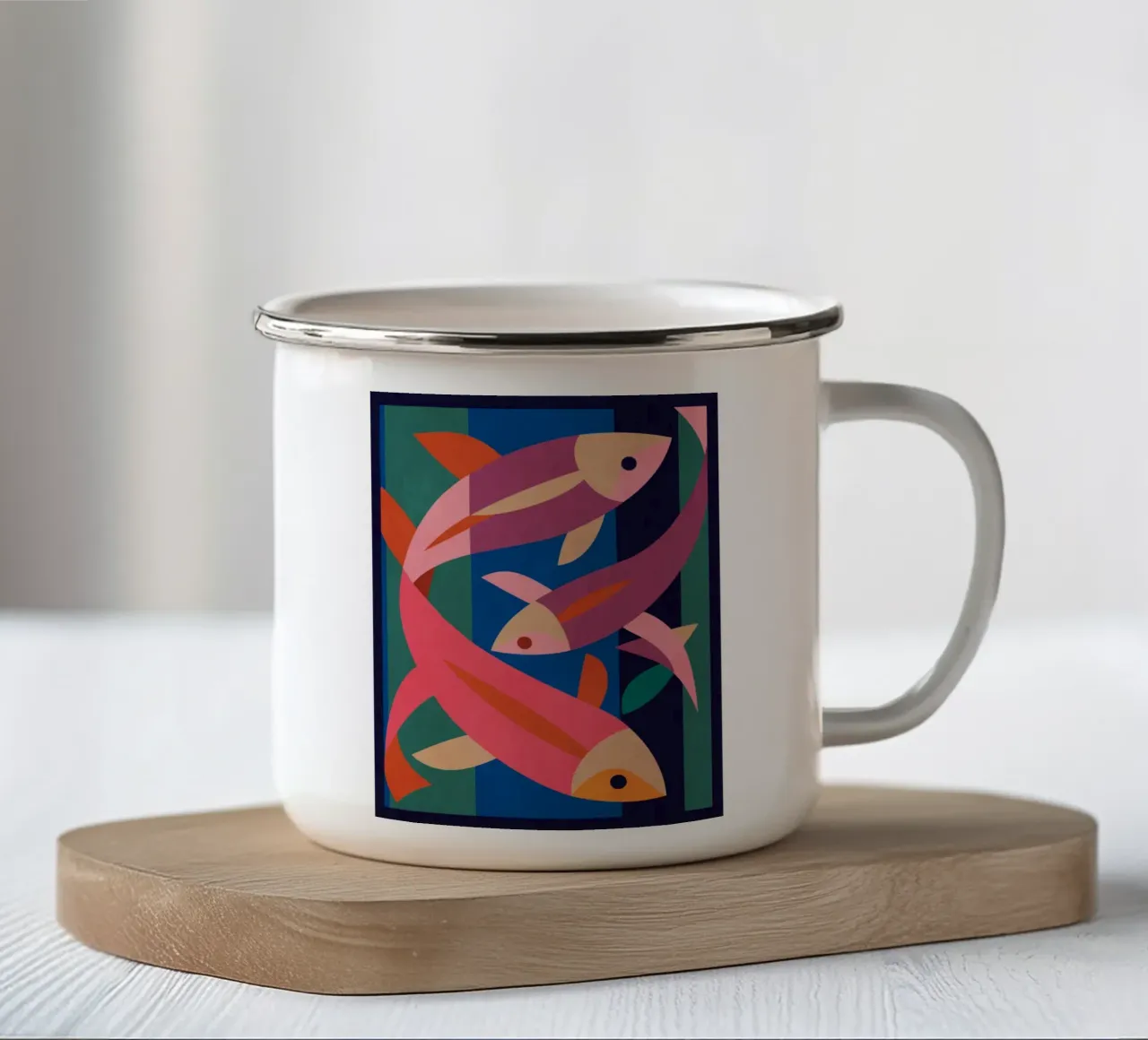Trio di pesci astratti tazza in smalto da Gaite