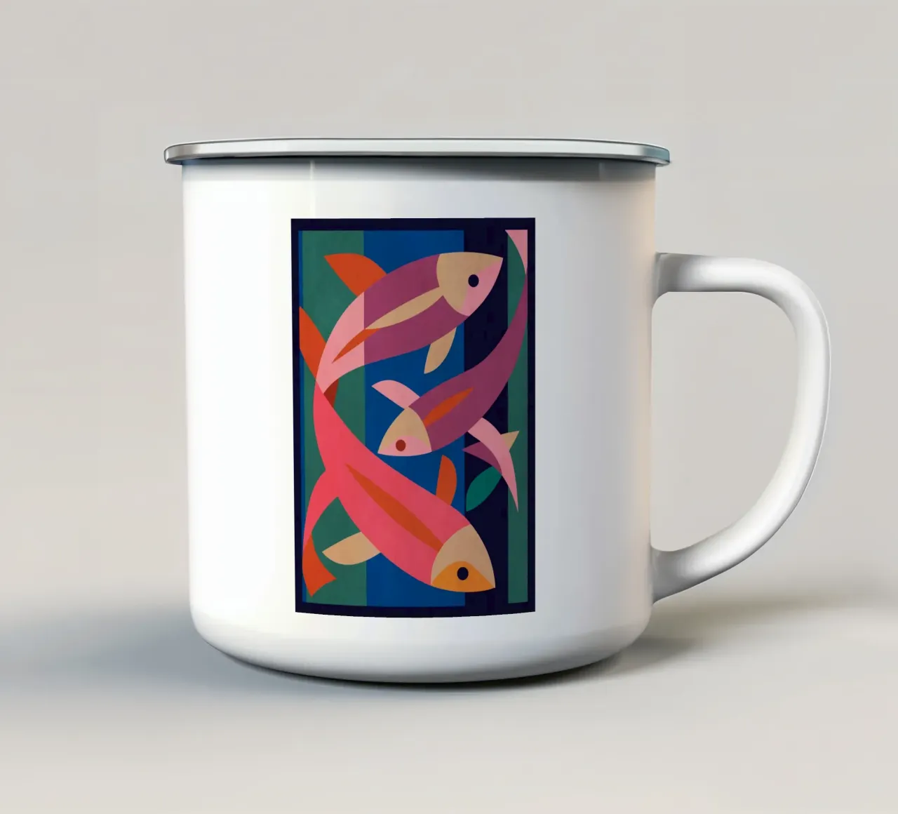 Trio di pesci astratti tazza in smalto da Gaite
