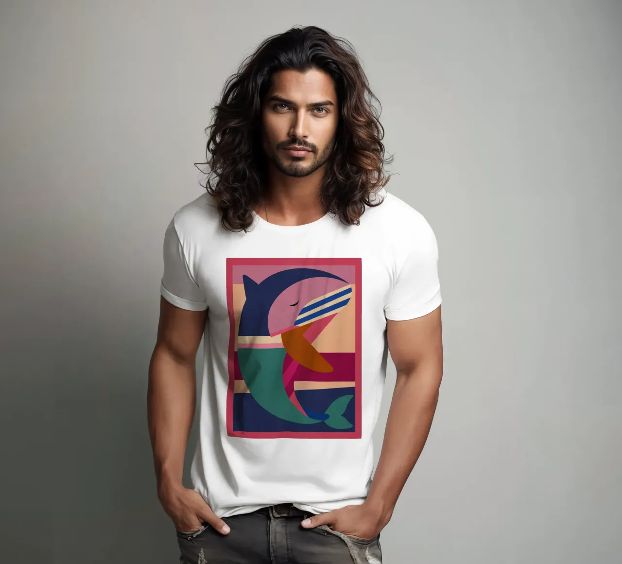 Geometrischer Delphin T-Shirt von Gaite