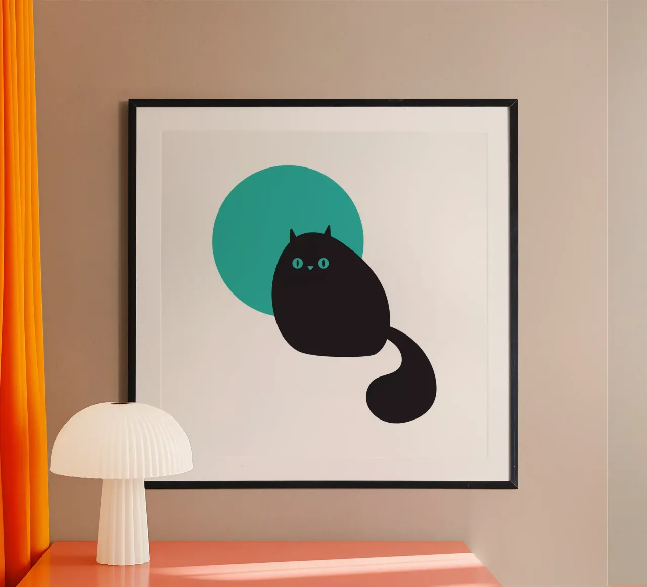 Gatto nero con luna poster con telaio in plastica da Kim Hubball Studio