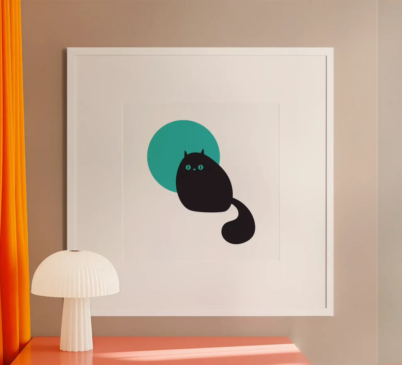 Gatto nero con luna poster con telaio in plastica da Kim Hubball Studio