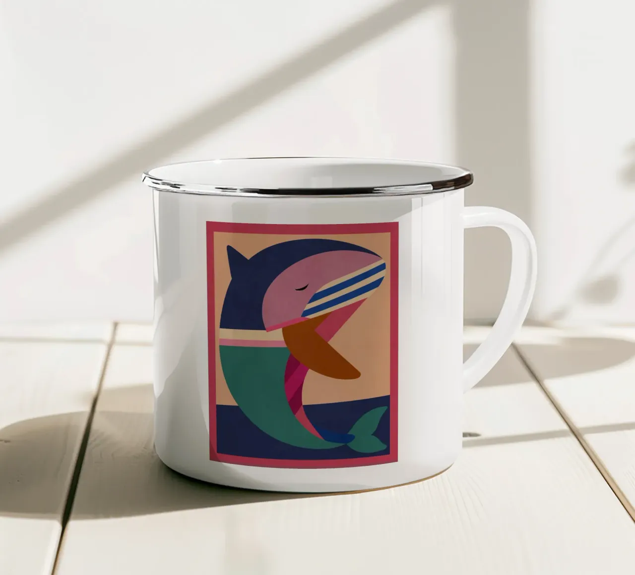 Geometrischer Delphin 2 Emaille Tasse von Gaite