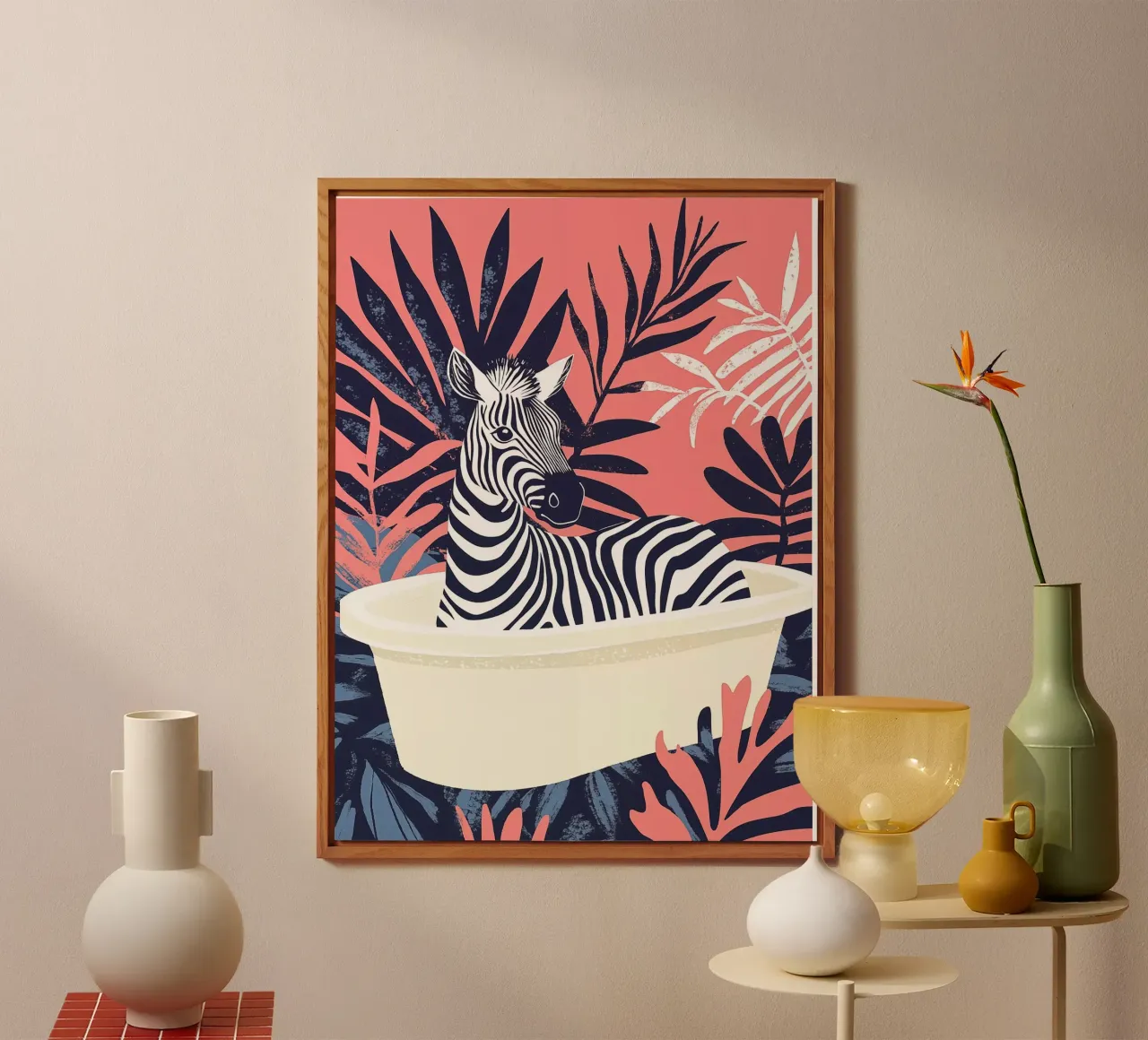 Zebra rosa boho nella vasca da bagno alluminio dibond da Autofocus