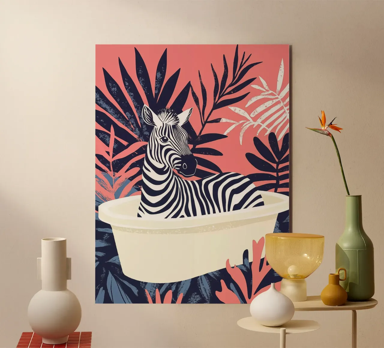 Zebra rosa boho nella vasca da bagno alluminio dibond da Autofocus