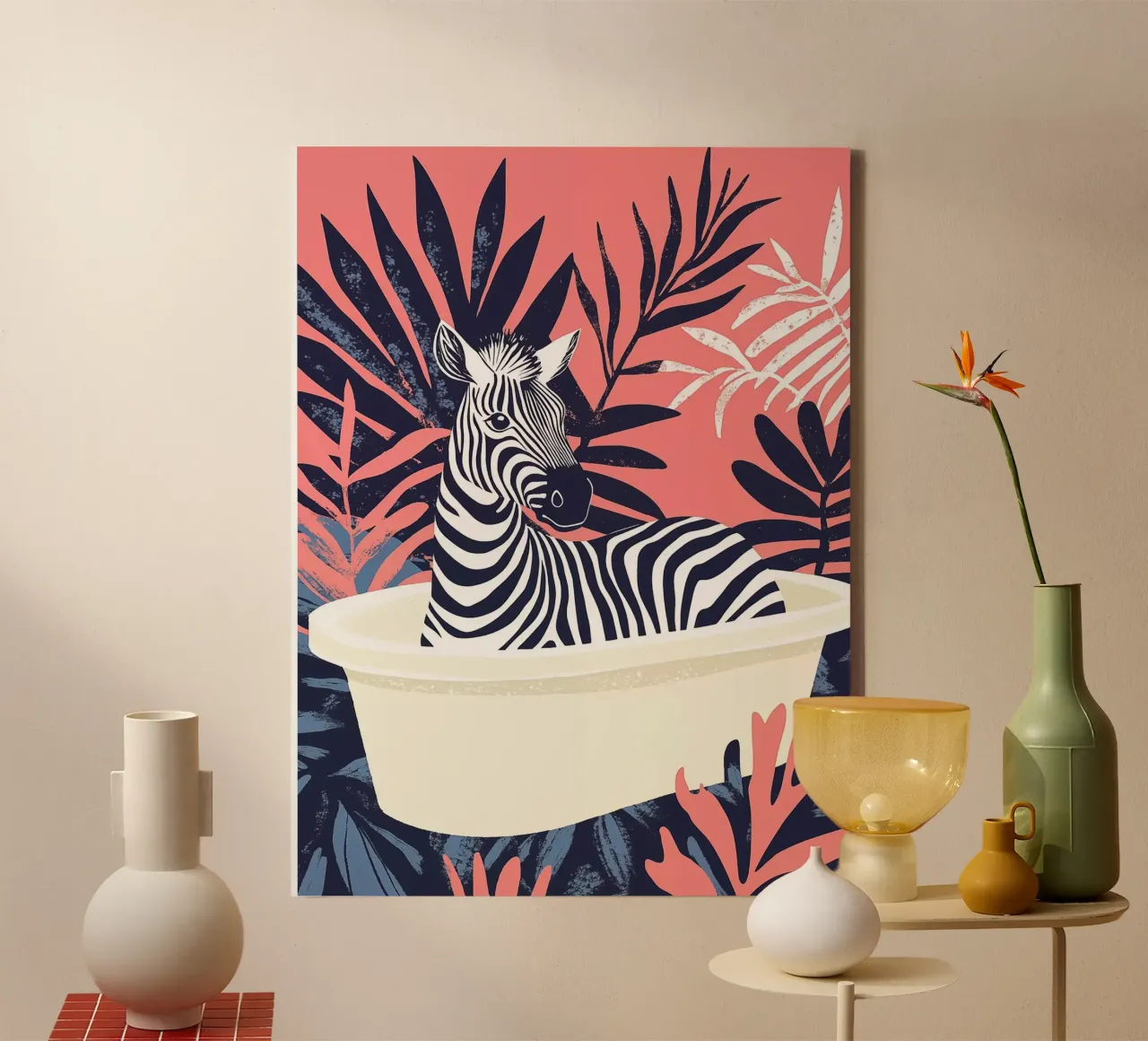 Roze boho zebra in bad canvas van Autofocus