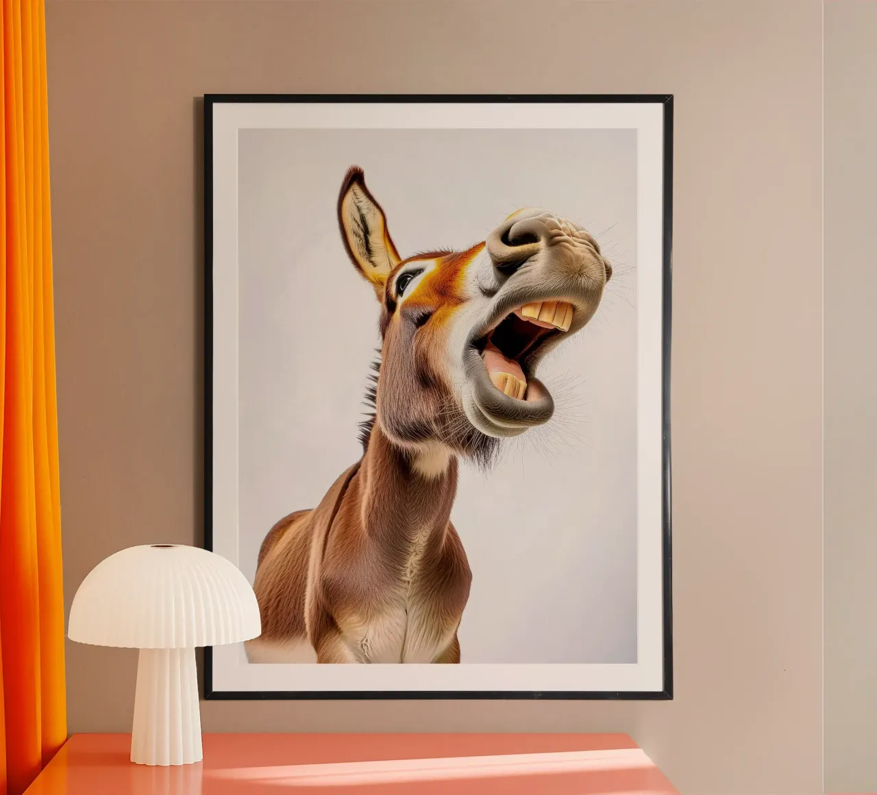 asino che ride poster con telaio in alluminio da Juergen Wiesler
