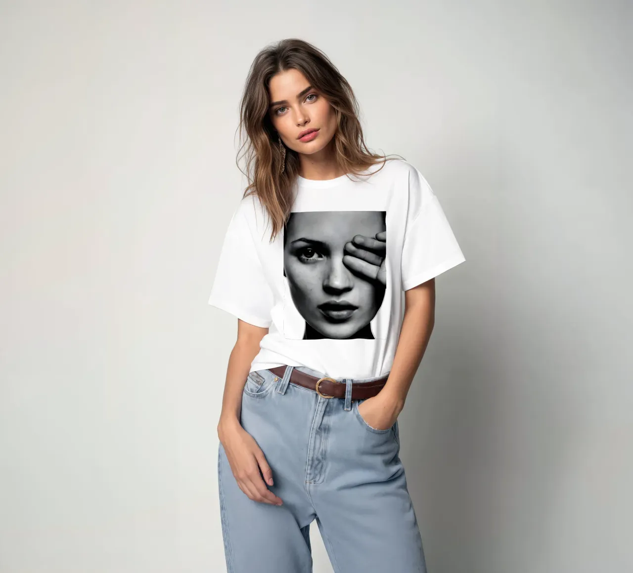 Kate Moss con un occhio solo t-shirt da vintage singer