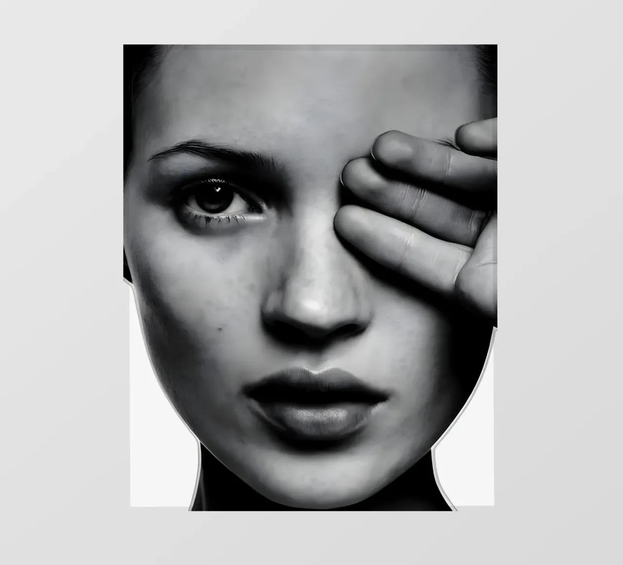 Kate Moss con un occhio solo telo in pvc da vintage singer