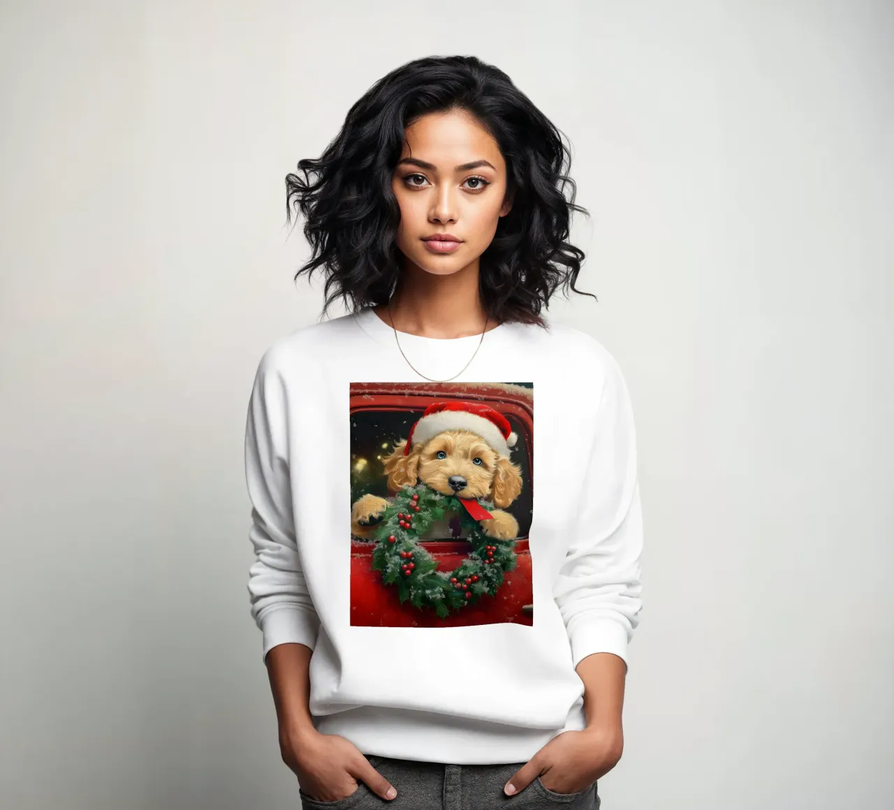 Stampa d'arte di un cucciolo di Natale in un camion felpa da Cozy Vibes