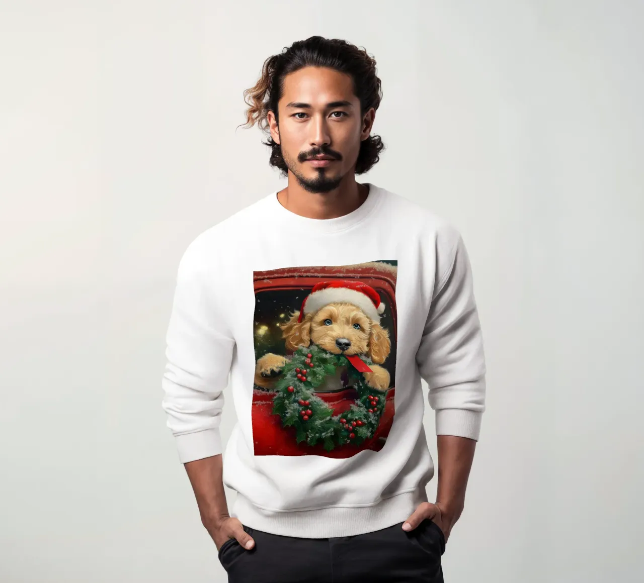 Stampa d'arte di un cucciolo di Natale in un camion felpa da Cozy Vibes
