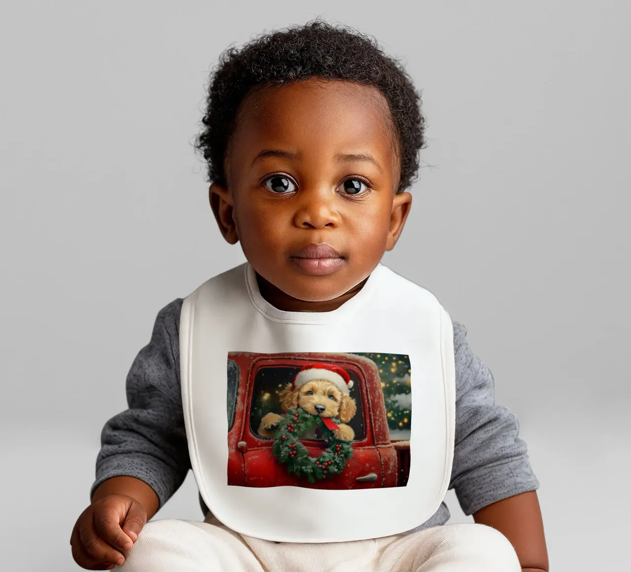 Stampa d'arte di un cucciolo di Natale in un camion bavaglino da Cozy Vibes