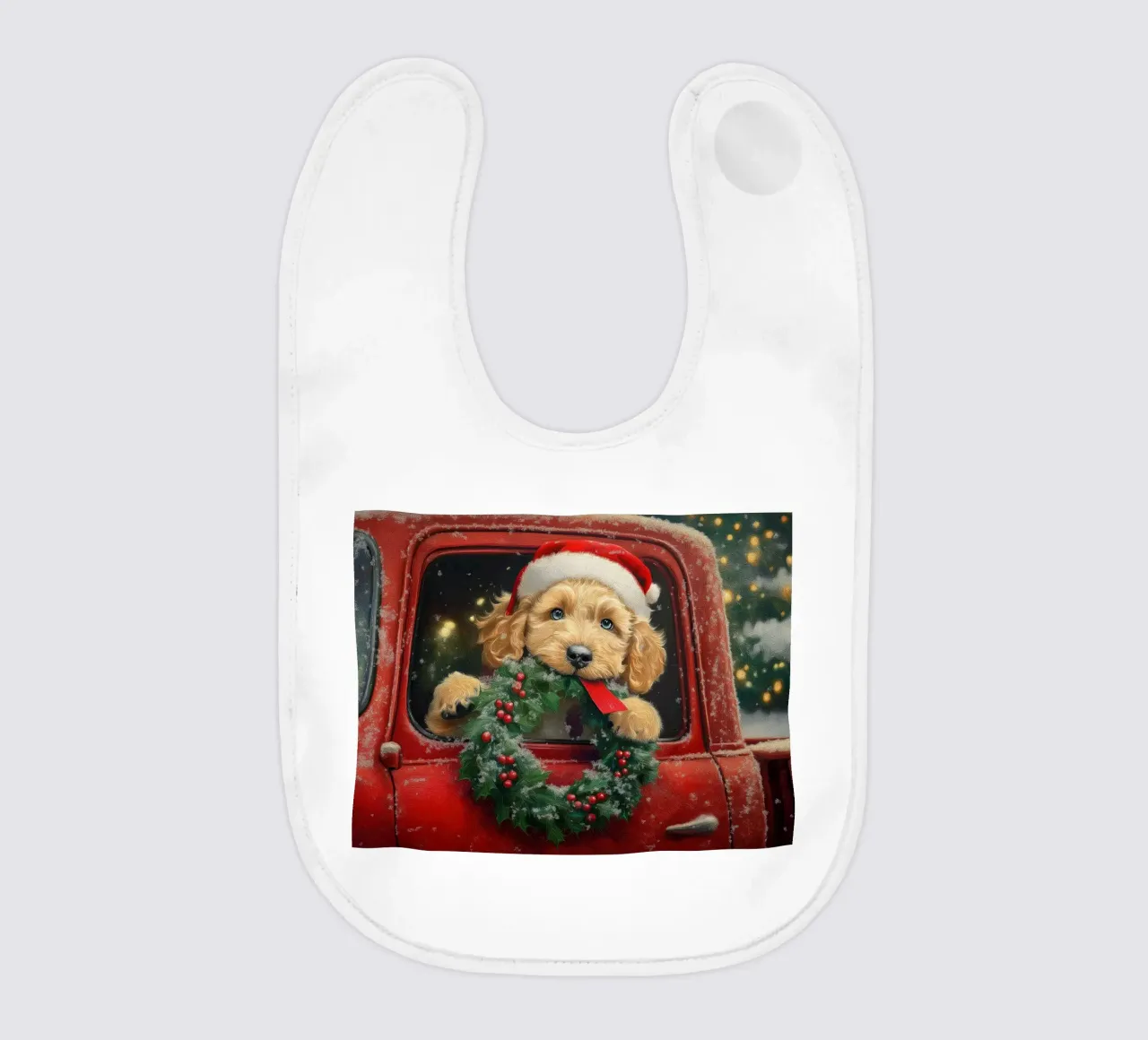 Stampa d'arte di un cucciolo di Natale in un camion bavaglino da Cozy Vibes