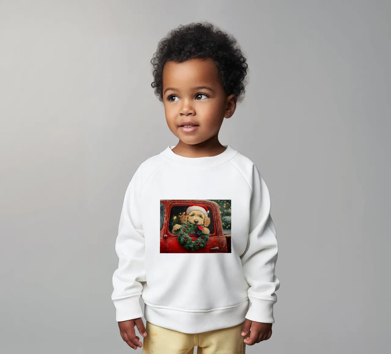 Stampa d'arte di un cucciolo di Natale in un camion felpa neonato da Cozy Vibes