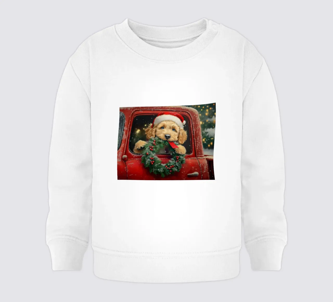 Stampa d'arte di un cucciolo di Natale in un camion felpa neonato da Cozy Vibes