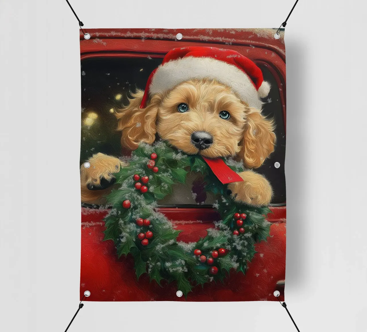 Stampa d'arte di un cucciolo di Natale in un camion telo in pvc da Cozy Vibes