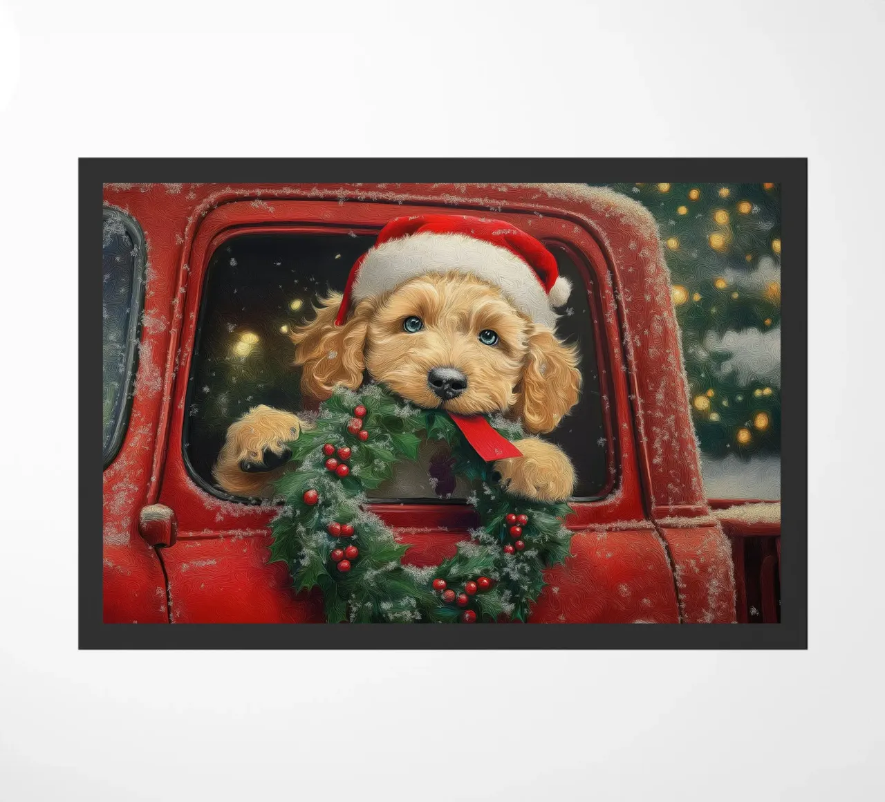 Stampa d'arte di un cucciolo di Natale in un camion zerbino da Cozy Vibes