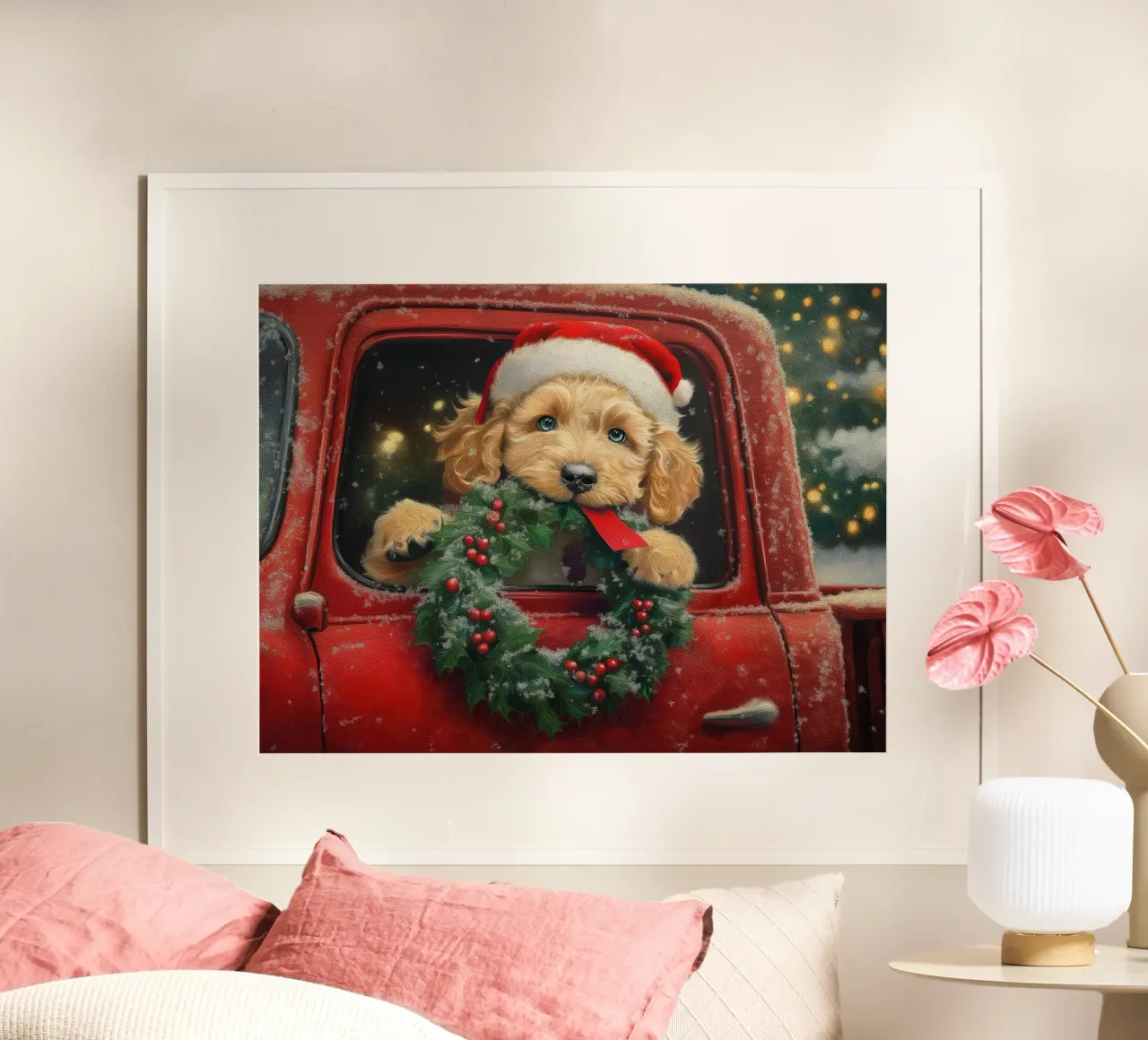 Stampa d'arte di un cucciolo di Natale in un camion carta hahnemühle da Cozy Vibes