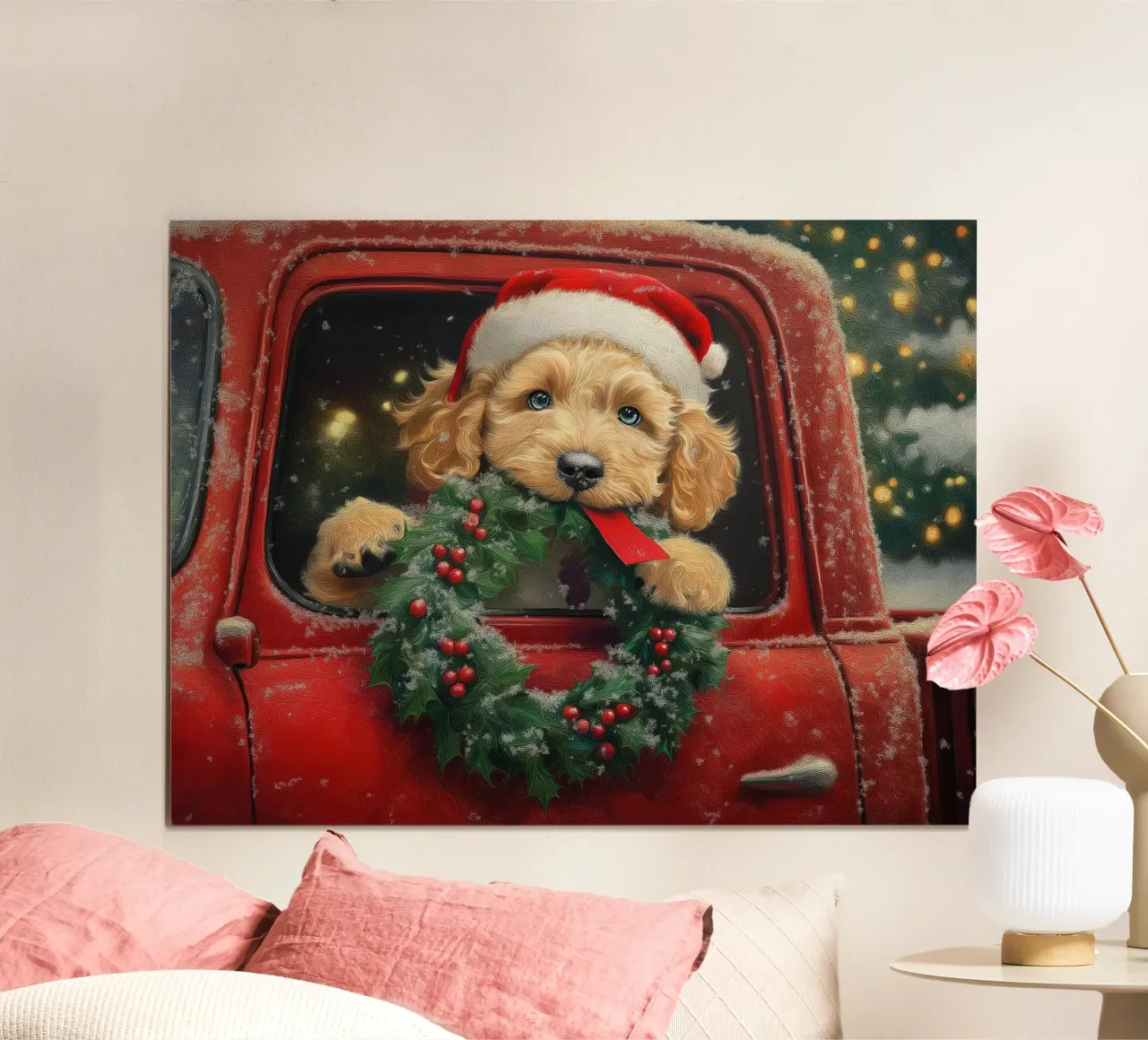 Stampa d'arte di un cucciolo di Natale in un camion carta hahnemühle da Cozy Vibes