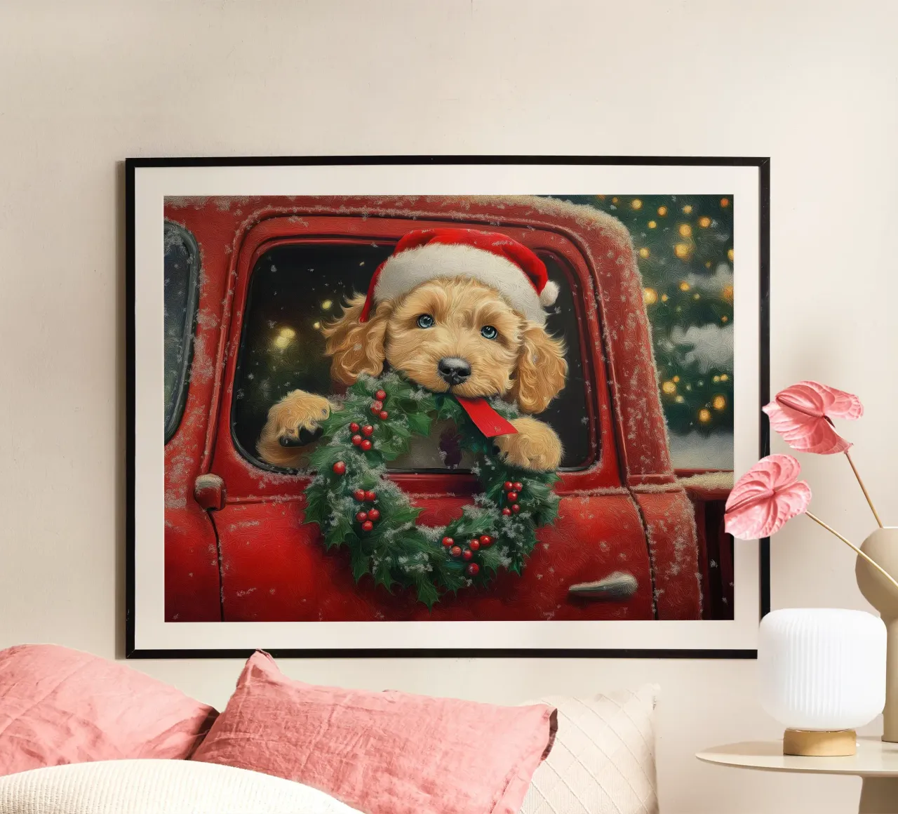 Stampa d'arte di un cucciolo di Natale in un camion carta hahnemühle da Cozy Vibes