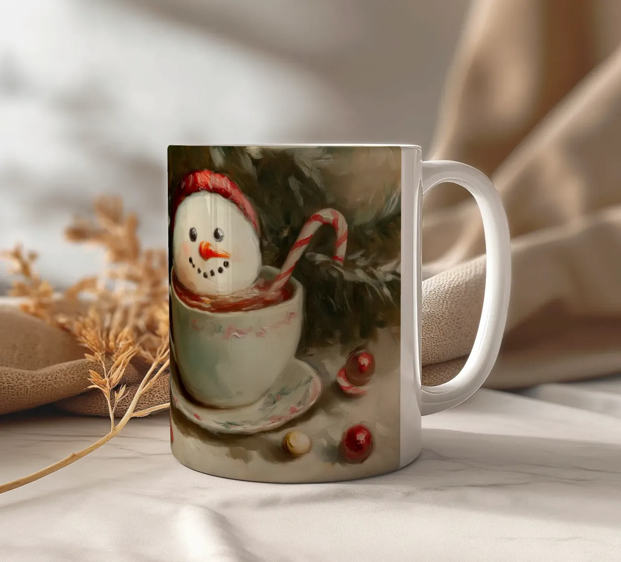 Snowman Hot Cocoa Kunstdruk keramische mok van Cozy Vibes
