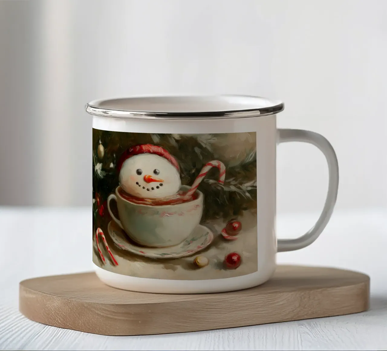 Schneemann Hot Cocoa Kunstdruck Emaille Tasse von Cozy Vibes