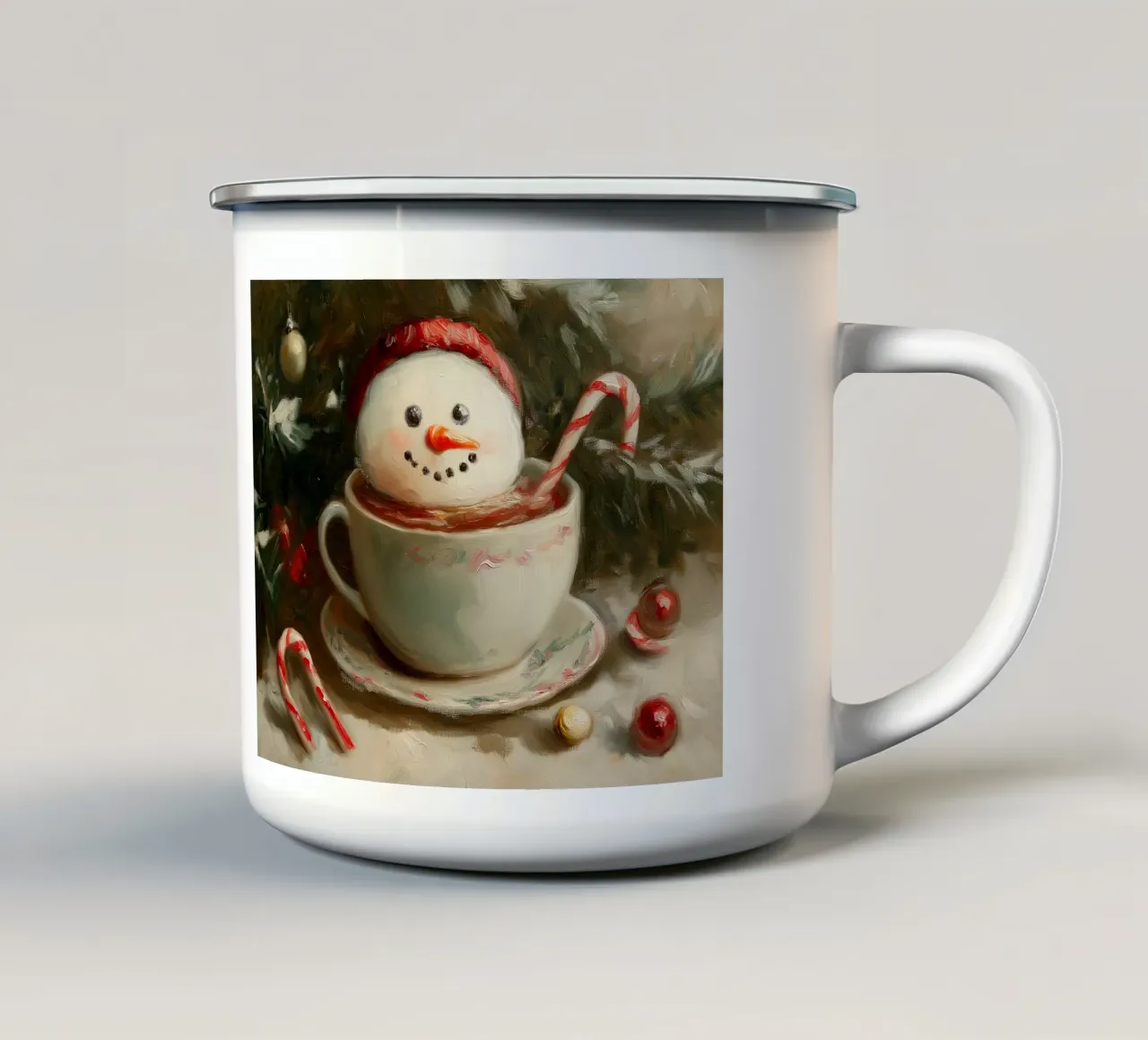 Schneemann Hot Cocoa Kunstdruck Emaille Tasse von Cozy Vibes