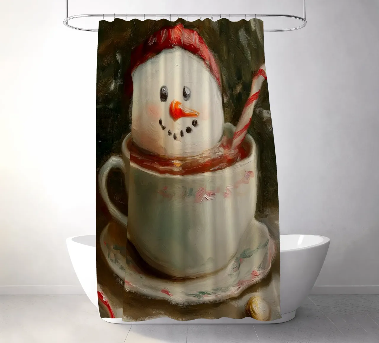 Schneemann Hot Cocoa Kunstdruck Duschvorhang von Cozy Vibes