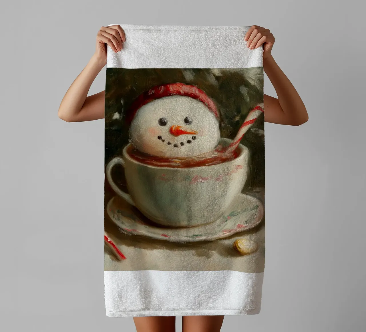 Schneemann Hot Cocoa Kunstdruck Handtuch von Cozy Vibes