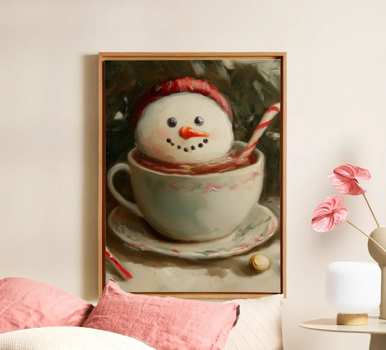 Schneemann Hot Cocoa Kunstdruck Leinwand von Cozy Vibes