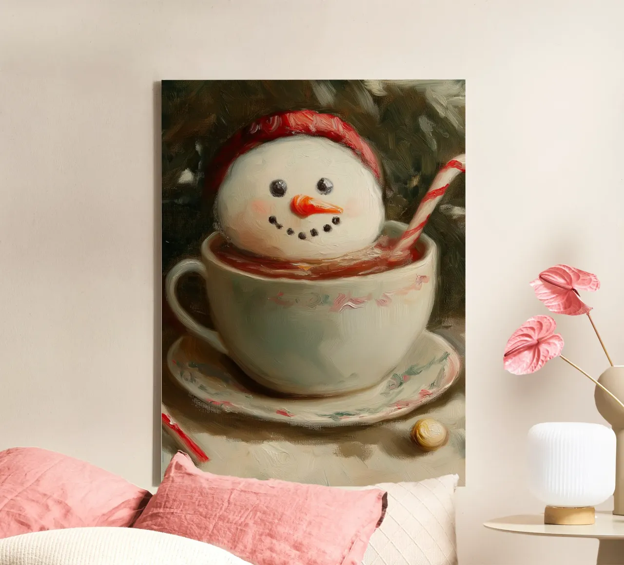 Schneemann Hot Cocoa Kunstdruck Leinwand von Cozy Vibes
