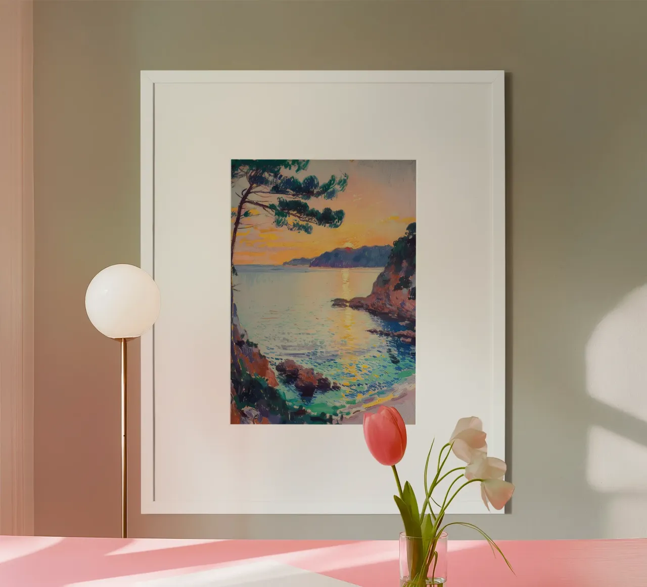 mare spiaggia Costa Azzurra Francia costa tramonto poster con telaio in alluminio da Euphoria Theresa