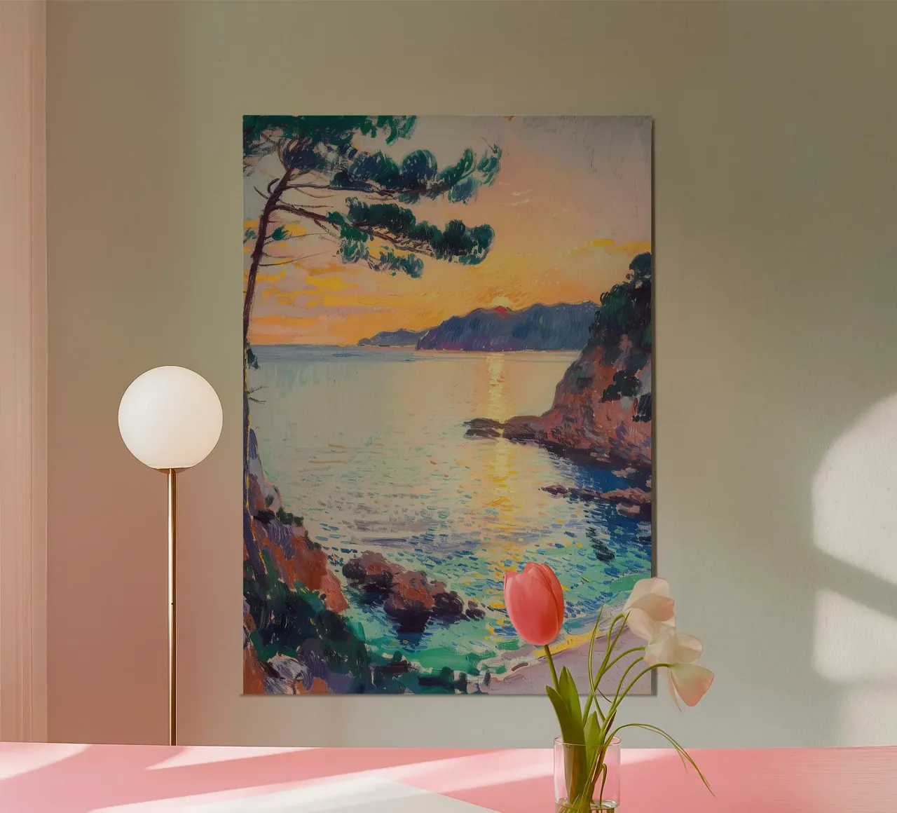 mare spiaggia Costa Azzurra Francia costa tramonto poster con telaio in alluminio da Euphoria Theresa